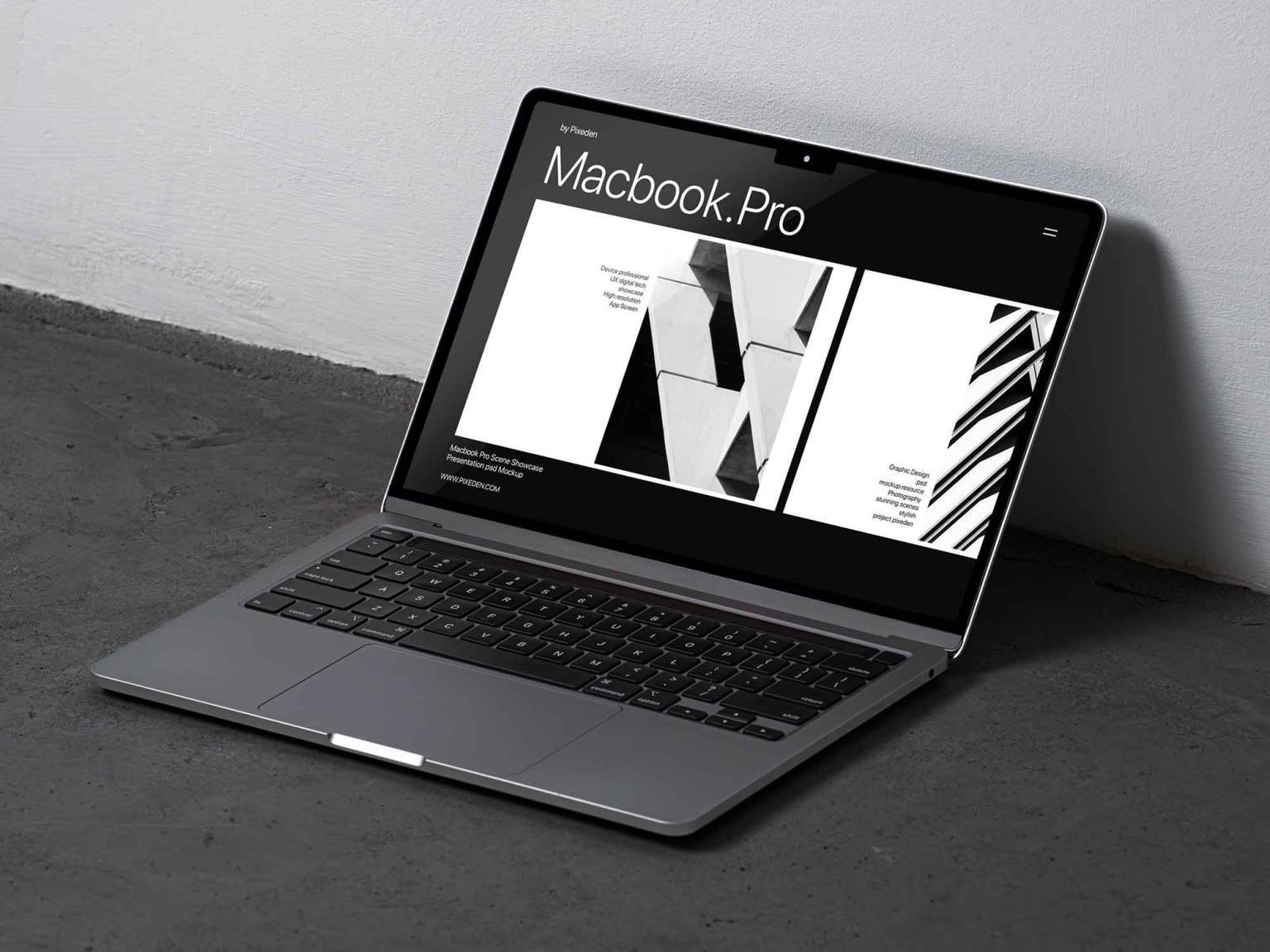 Dark MacBook Pro website mockup